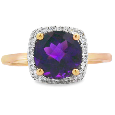 Bague en diamant améthyste véritable de 1,34 ct en or jaune 10KT