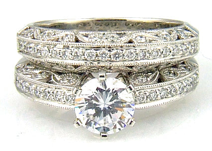 .54ct Ensemble de Bagues de Fiançailles de Style Antique en Or Blanc 18KT