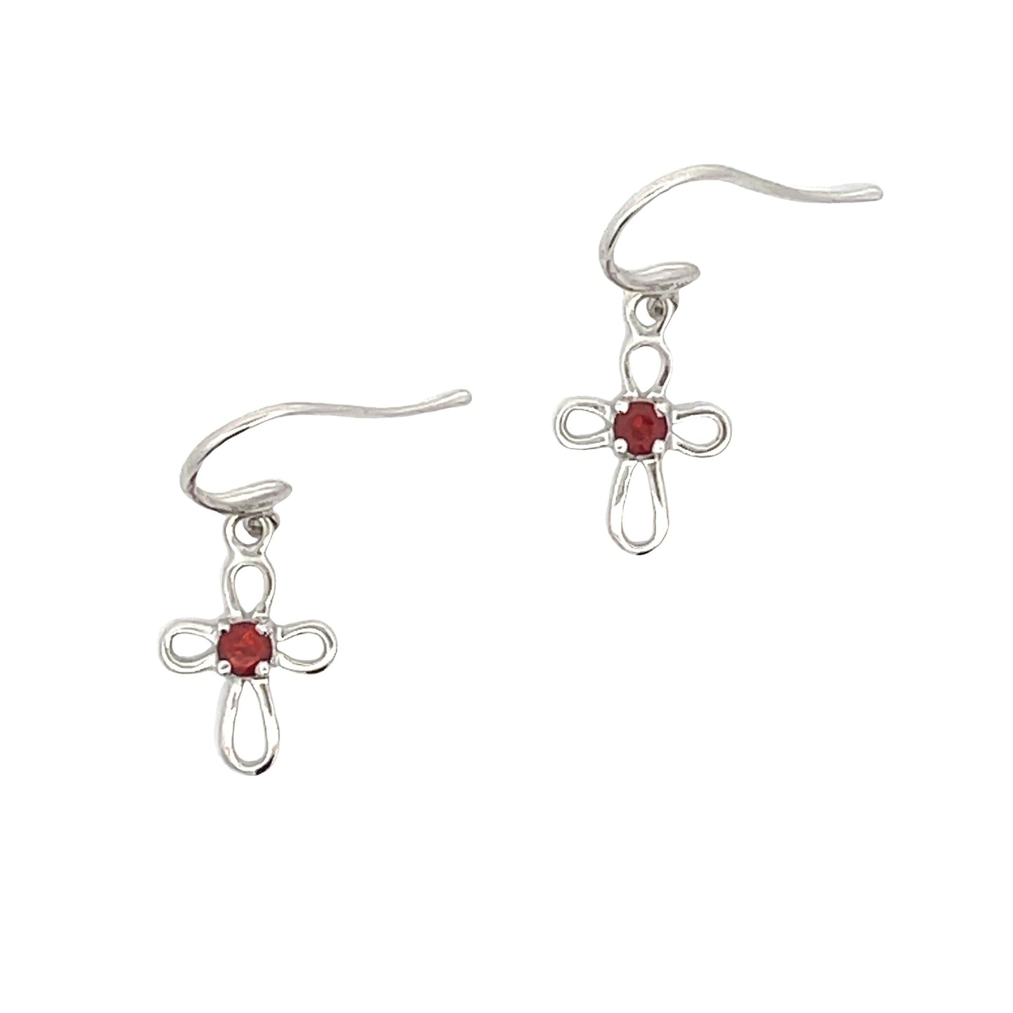 Boucles d'oreilles en croix en grenat naturel en or blanc 10KT