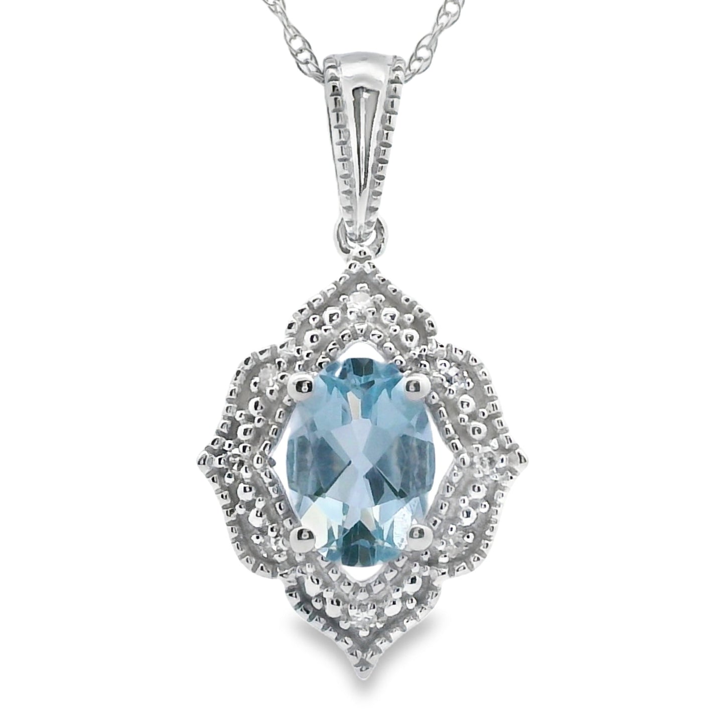 Aquamarine Diamond Pendant in 10KT White Gold