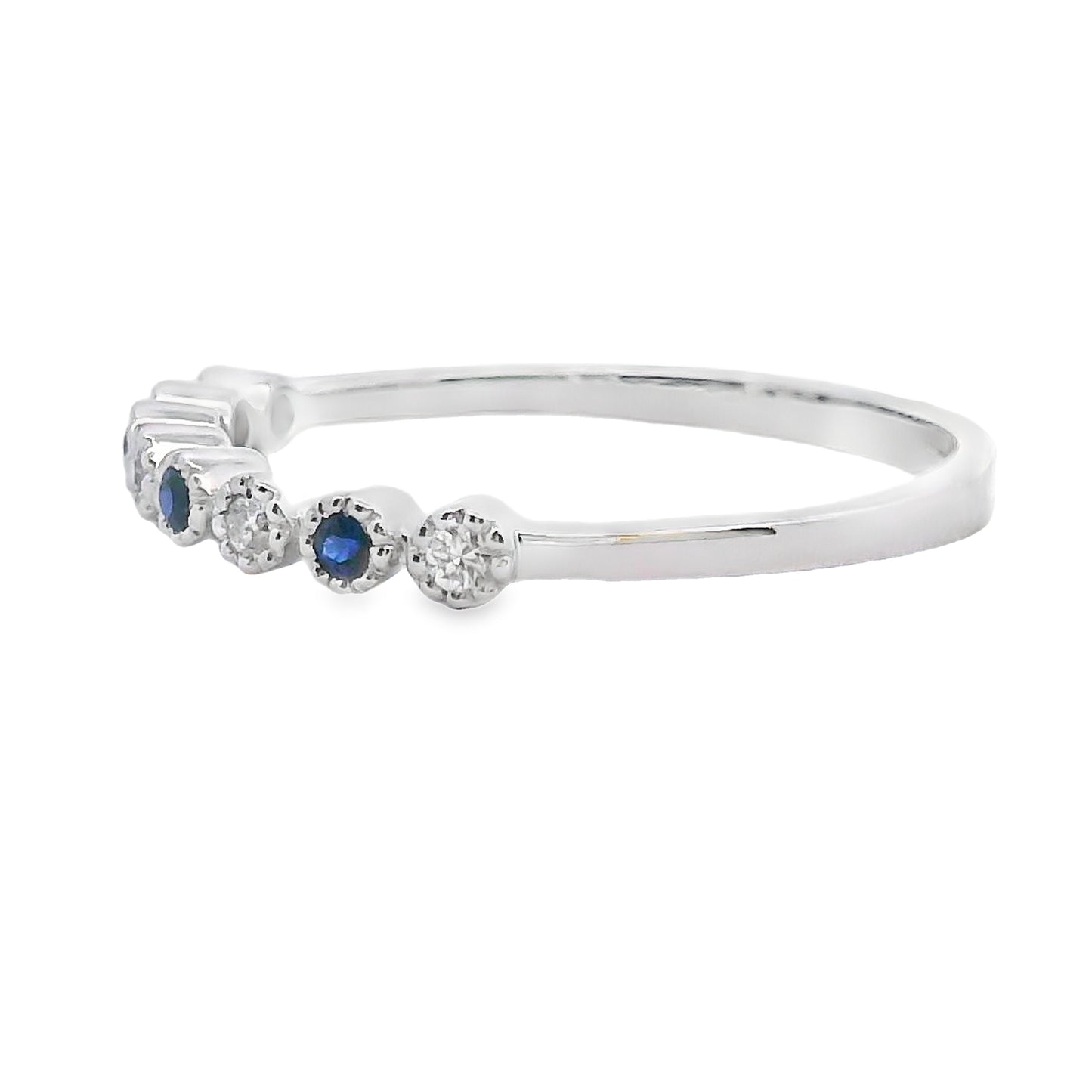 Conjunto de Anillos Apilables de Zafiro y Diamante en Oro Blanco de 14KT