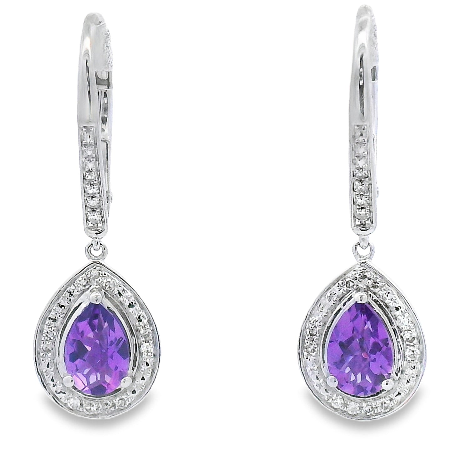 Boucles d'oreilles pendantes en améthyste et diamant de 0,88 ct en or blanc 10KT
