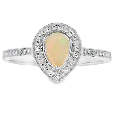Anillo de Diamante de Ópalo Genuino de .30ct en Oro Blanco de 10KT