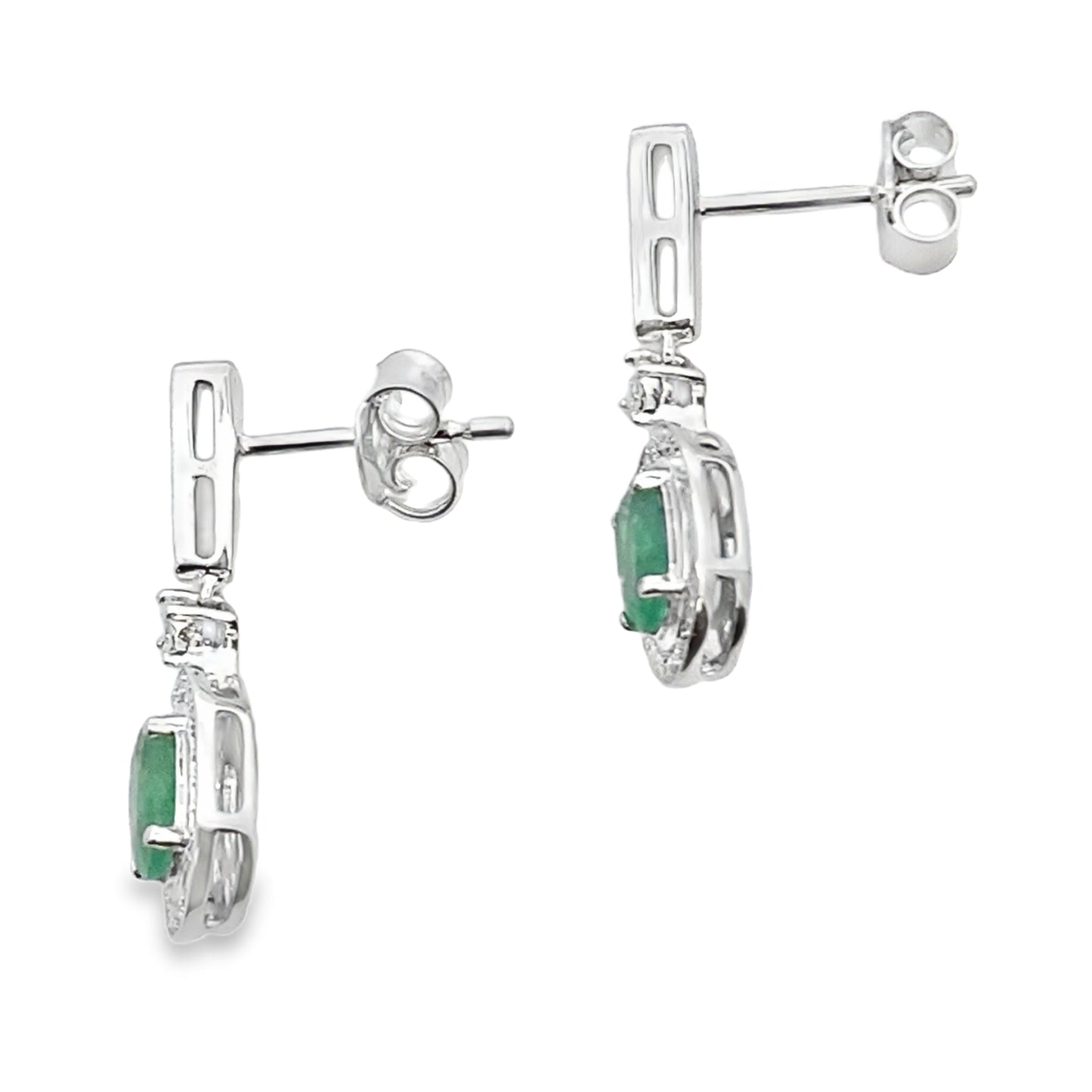 .95ct Emerald Diamond Dangle Earrings in 10KT White Gold