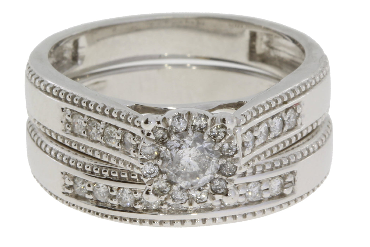 Ensemble de Bague de Fiançailles en Diamant de 0,63 ct en Or Blanc 10KT