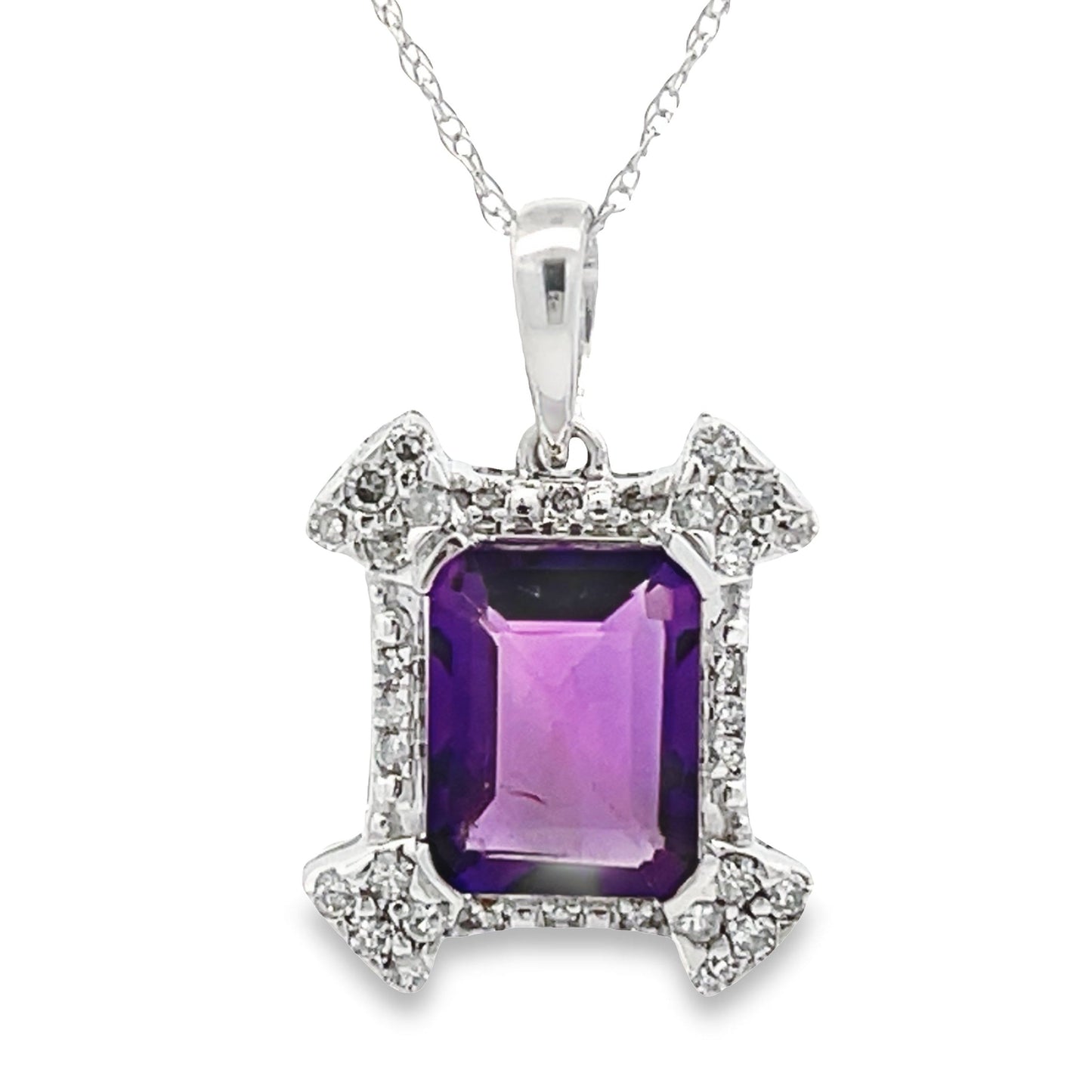 Pendentif de mode en améthyste et diamant en or blanc 10KT