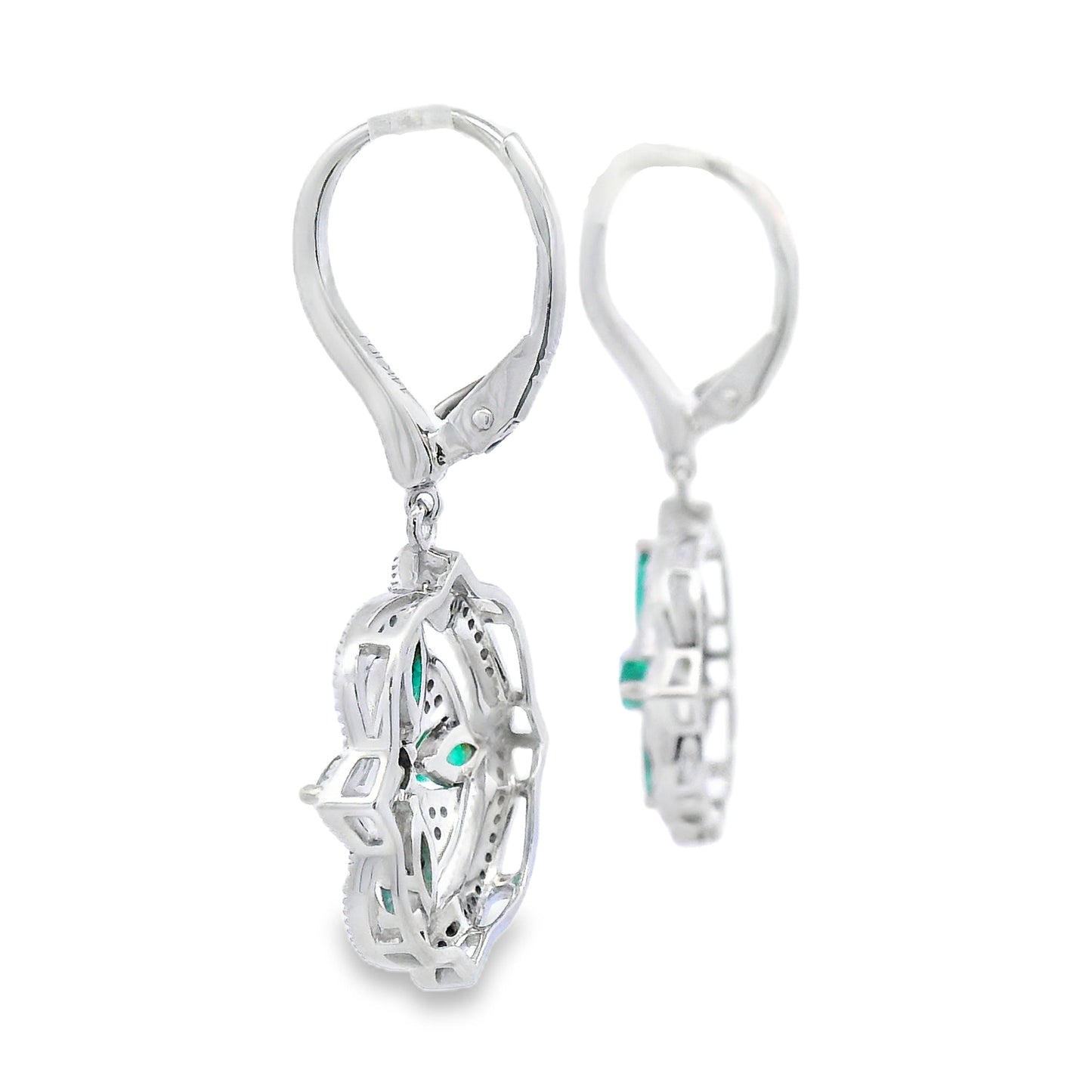 1.44ct Emerald Diamond Dangle Earrings in 14KT White Gold