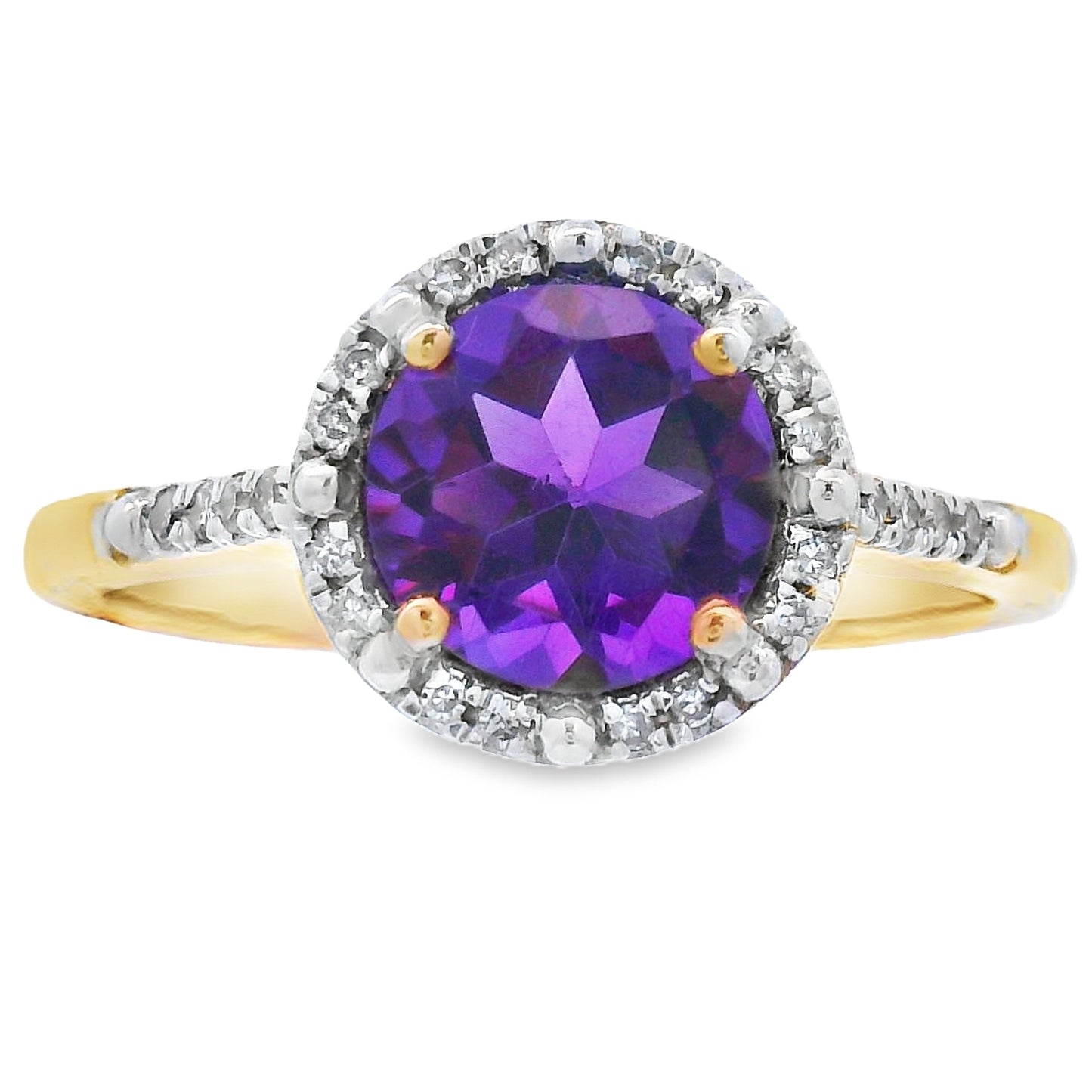 Anillo de Amatista y Diamante de 1.35ct en Oro Amarillo de 10KT