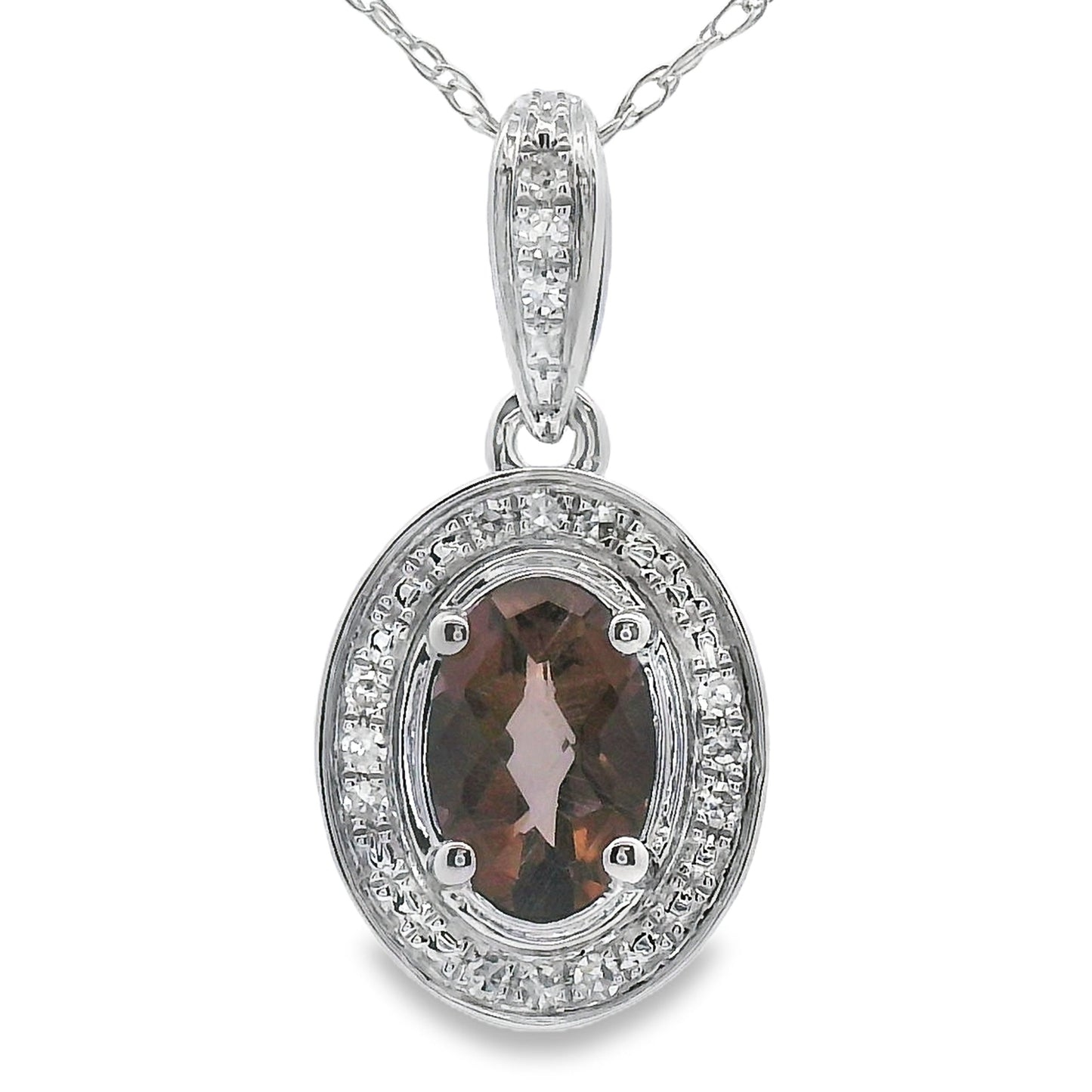 .42ct Colgante de Cuarzo y Diamante en Oro Blanco de 10KT