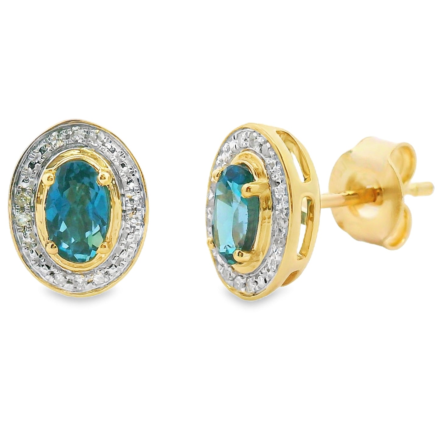 London Blue Topaz and Diamond Earrings in 10KT Yellow Gold