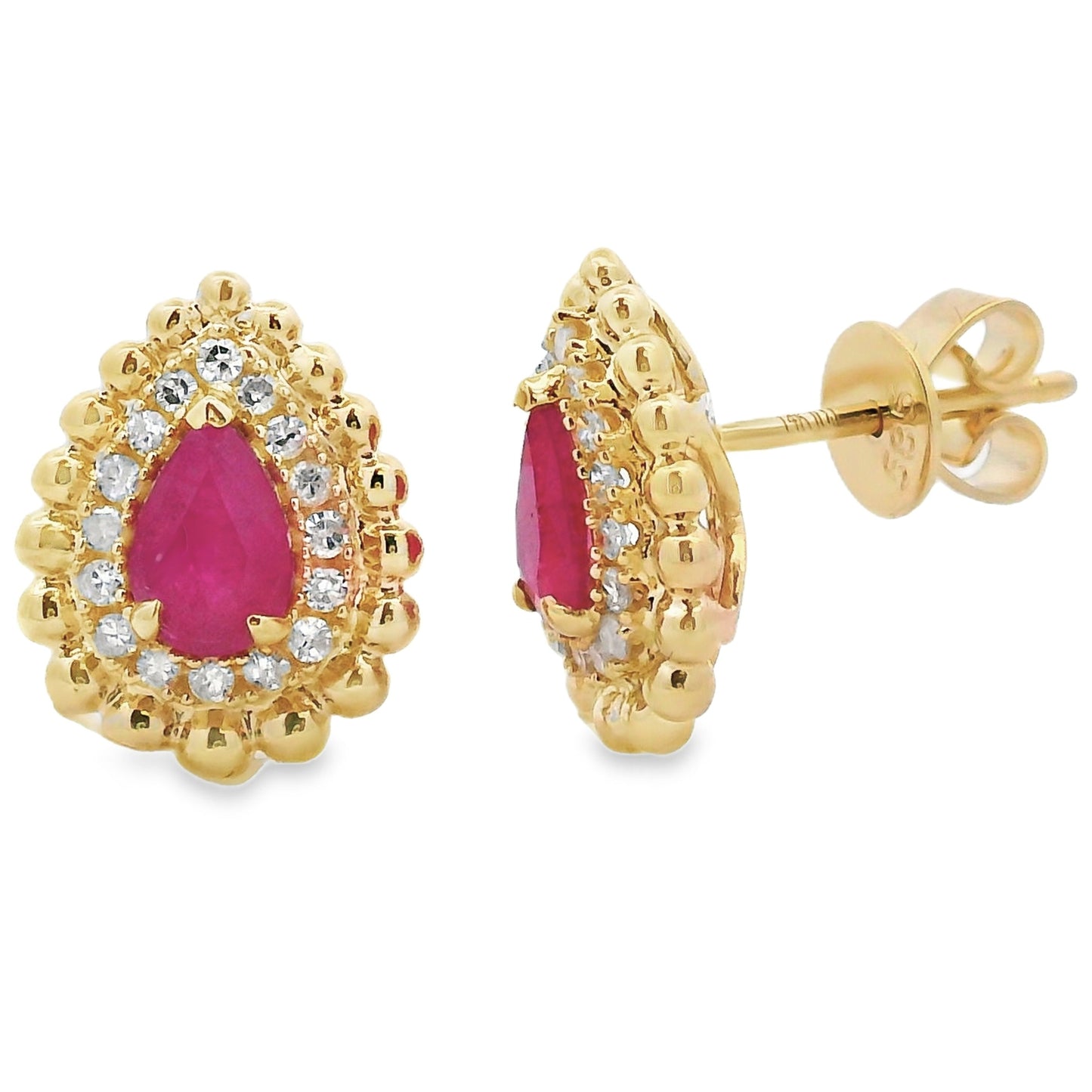 Natural Ruby and Diamond Earrings in 14KT Yellow Gold