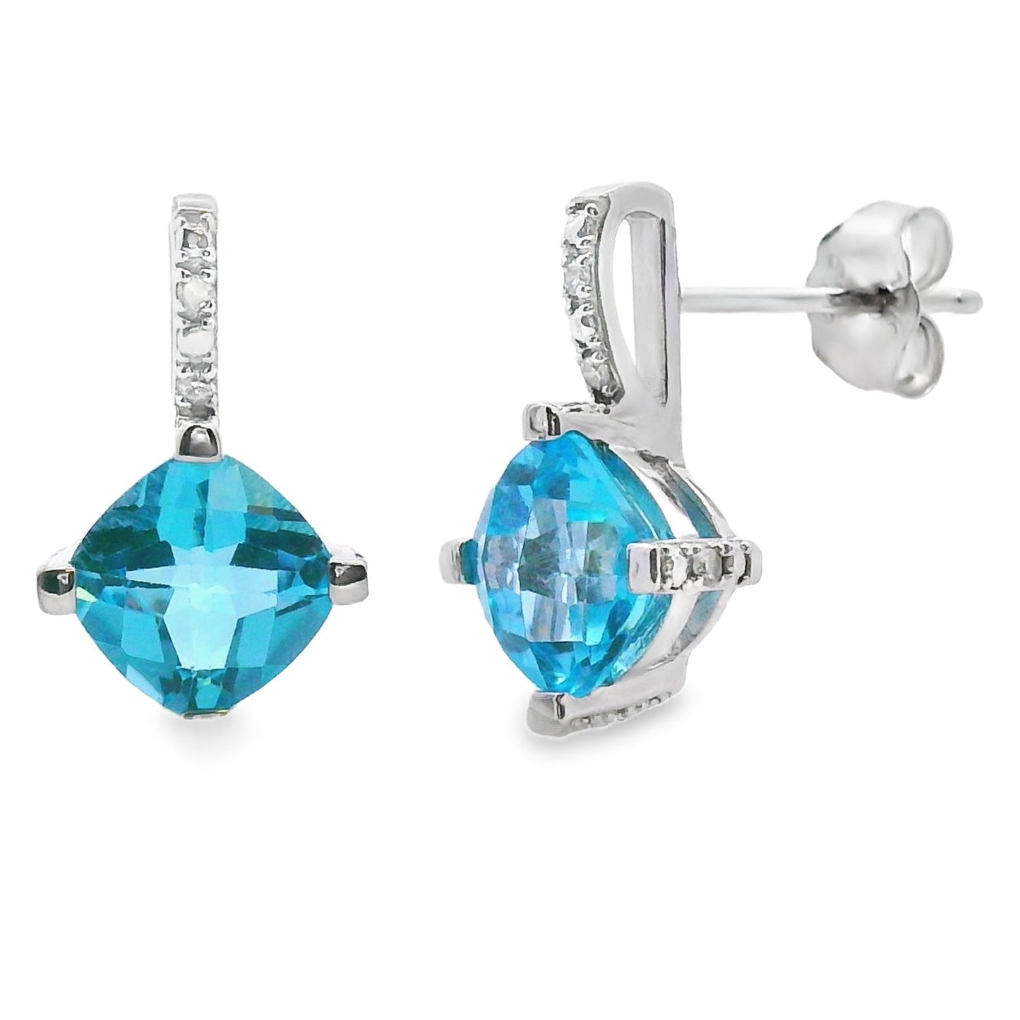 .94ct Blue Topaz and Diamond Earrings in 10KT White Gold