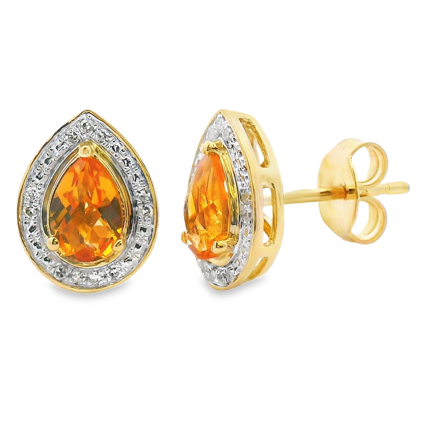 Pendientes colgantes de diamante de citrino de 0.89 ct en oro amarillo de 10KT