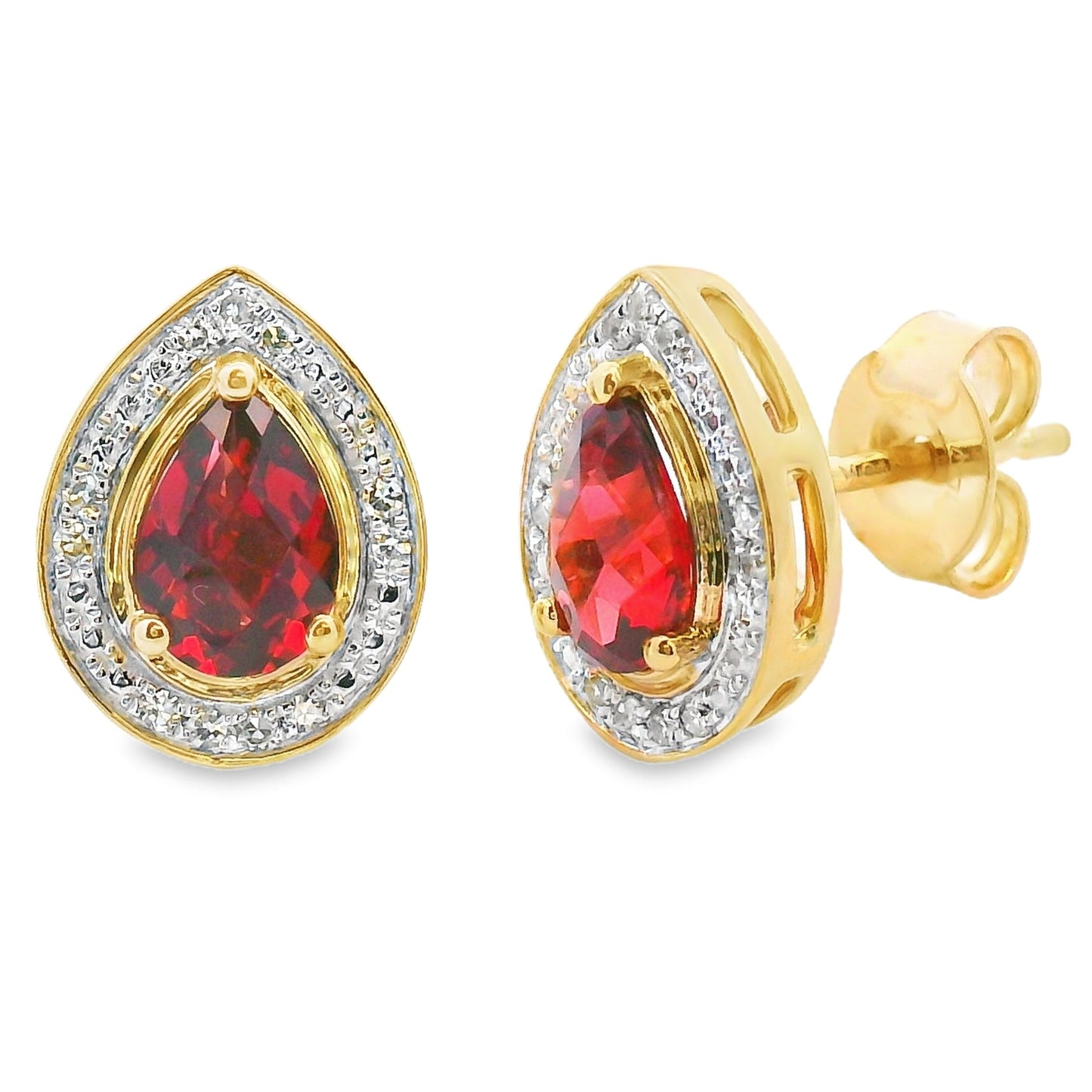 Boucles d'oreilles pendantes en diamant et grenat de 1,14 ct en or jaune 10KT