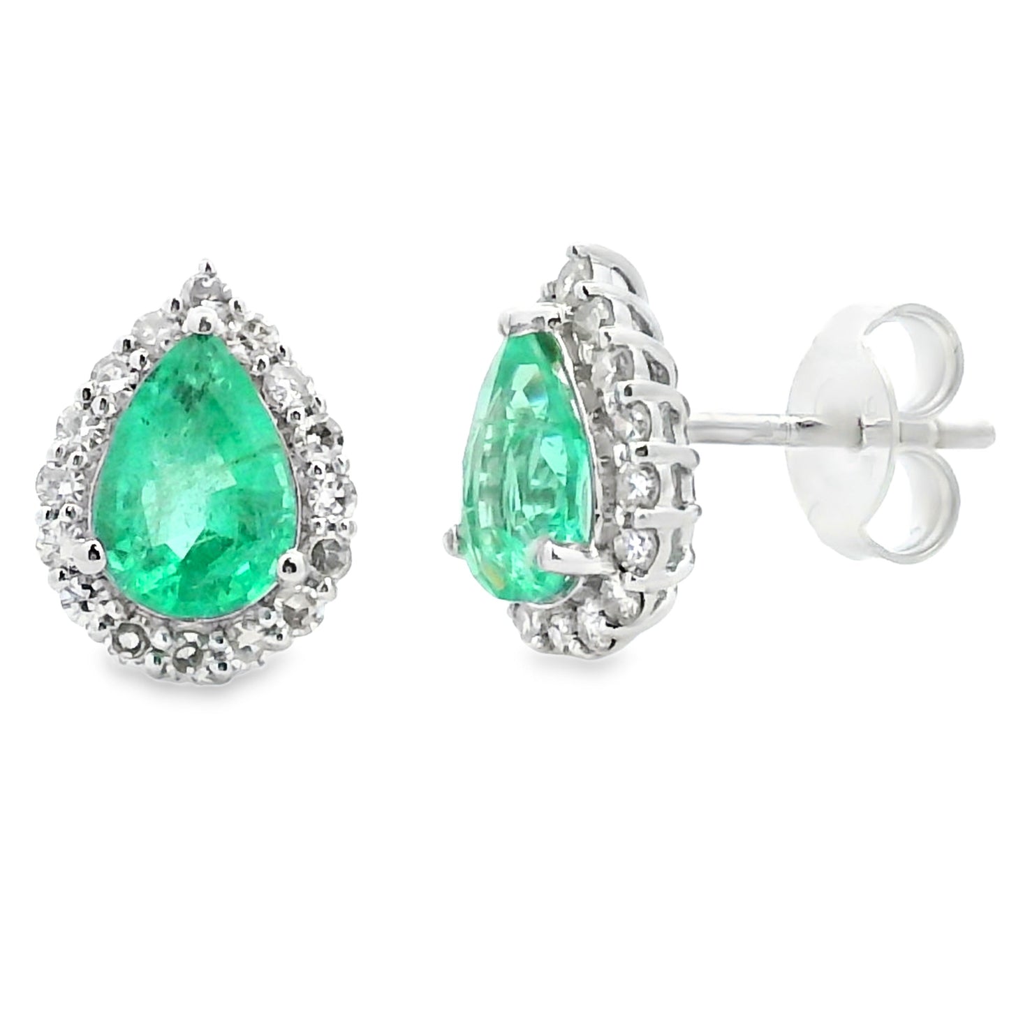 Boucles d'oreilles en émeraude et diamant naturel de 1,50 ct en or blanc 10KT