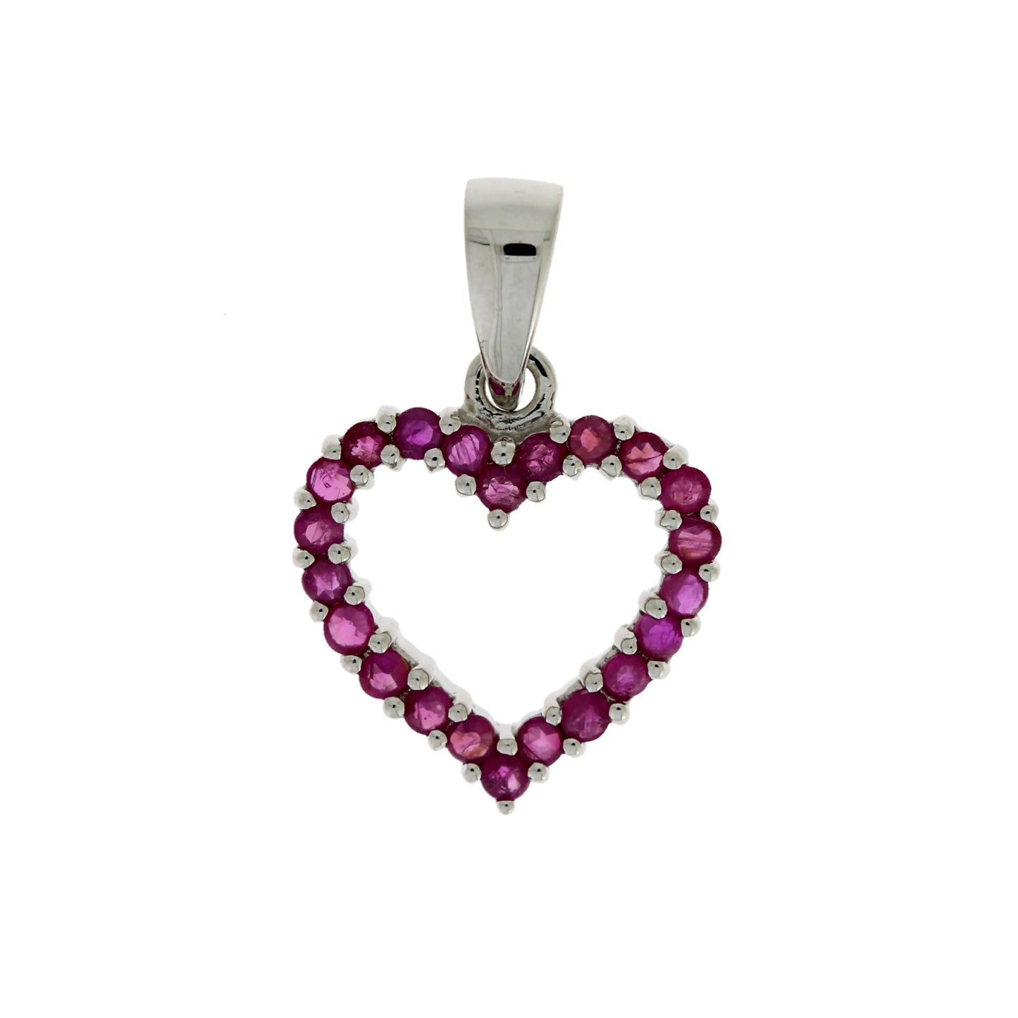Colgante de Corazón de Rubí Natural en Oro Blanco de 10KT