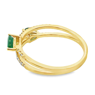 Bague en Émeraude et Diamant de 0,50 ct en Or Jaune 14KT