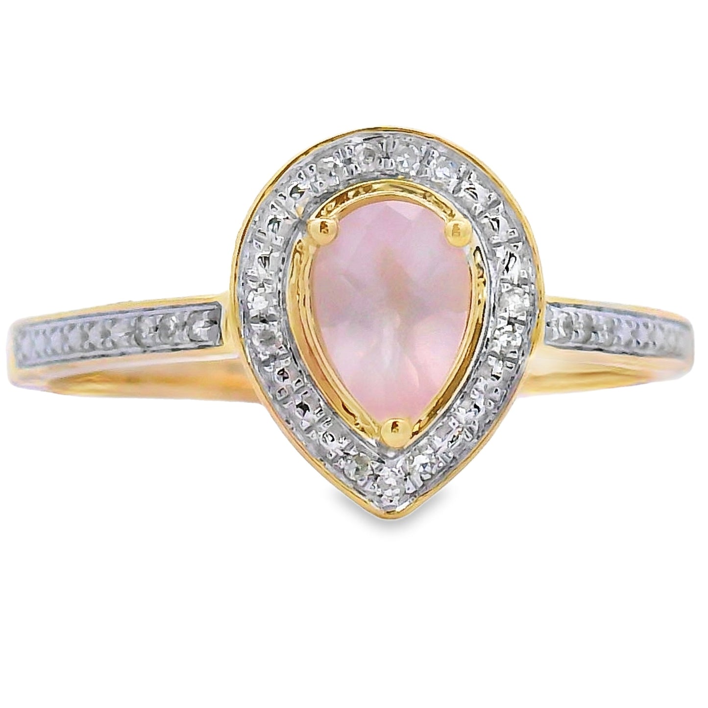 Anillo de Diamante de Cuarzo Rosa de 0.44ct en Oro Amarillo de 10KT