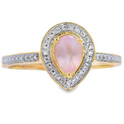 Bague en diamant en quartz rose de 0,44 ct en or jaune 10KT