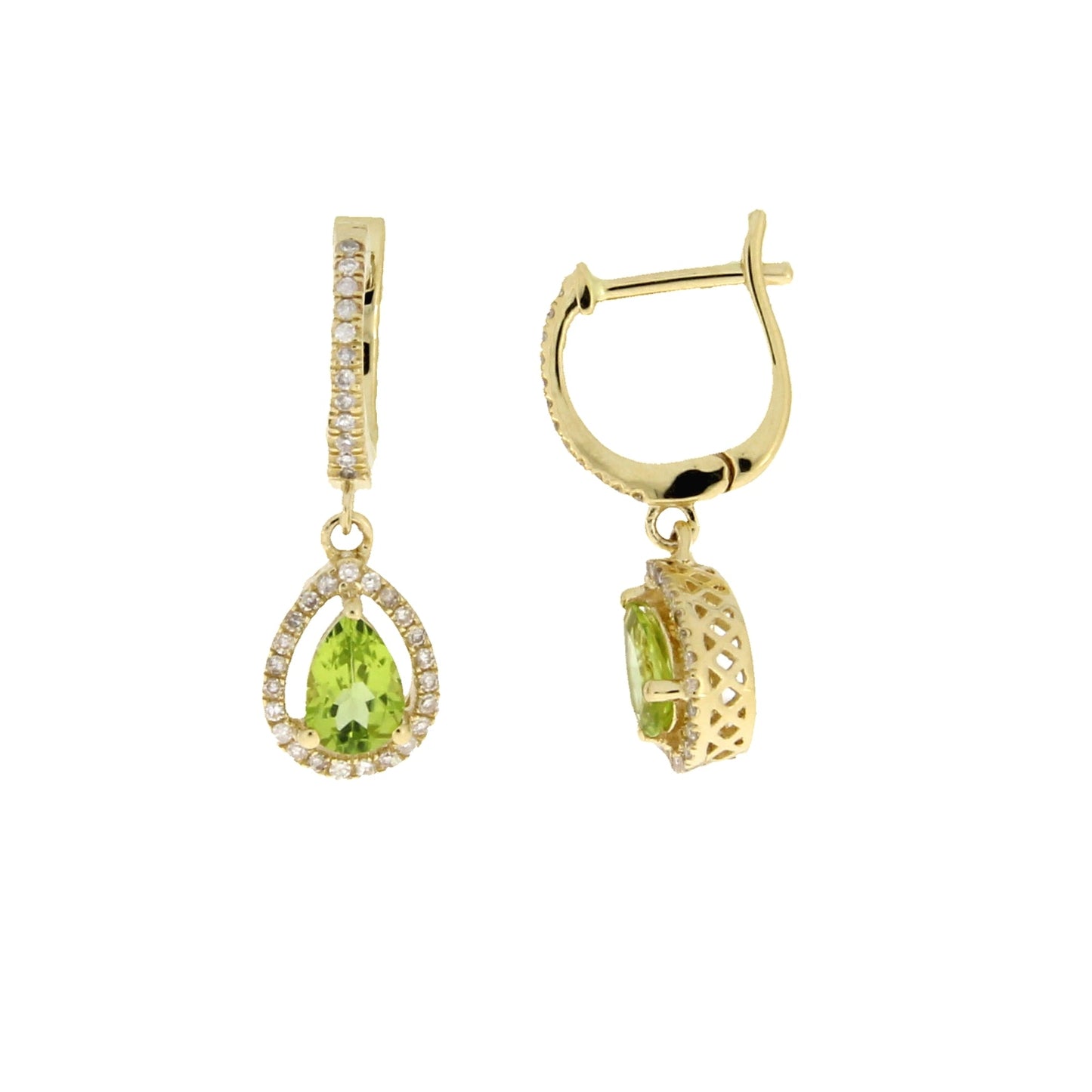 .88ct Peridot and Diamond Dangle Earrings in 14KT Yellow Gold
