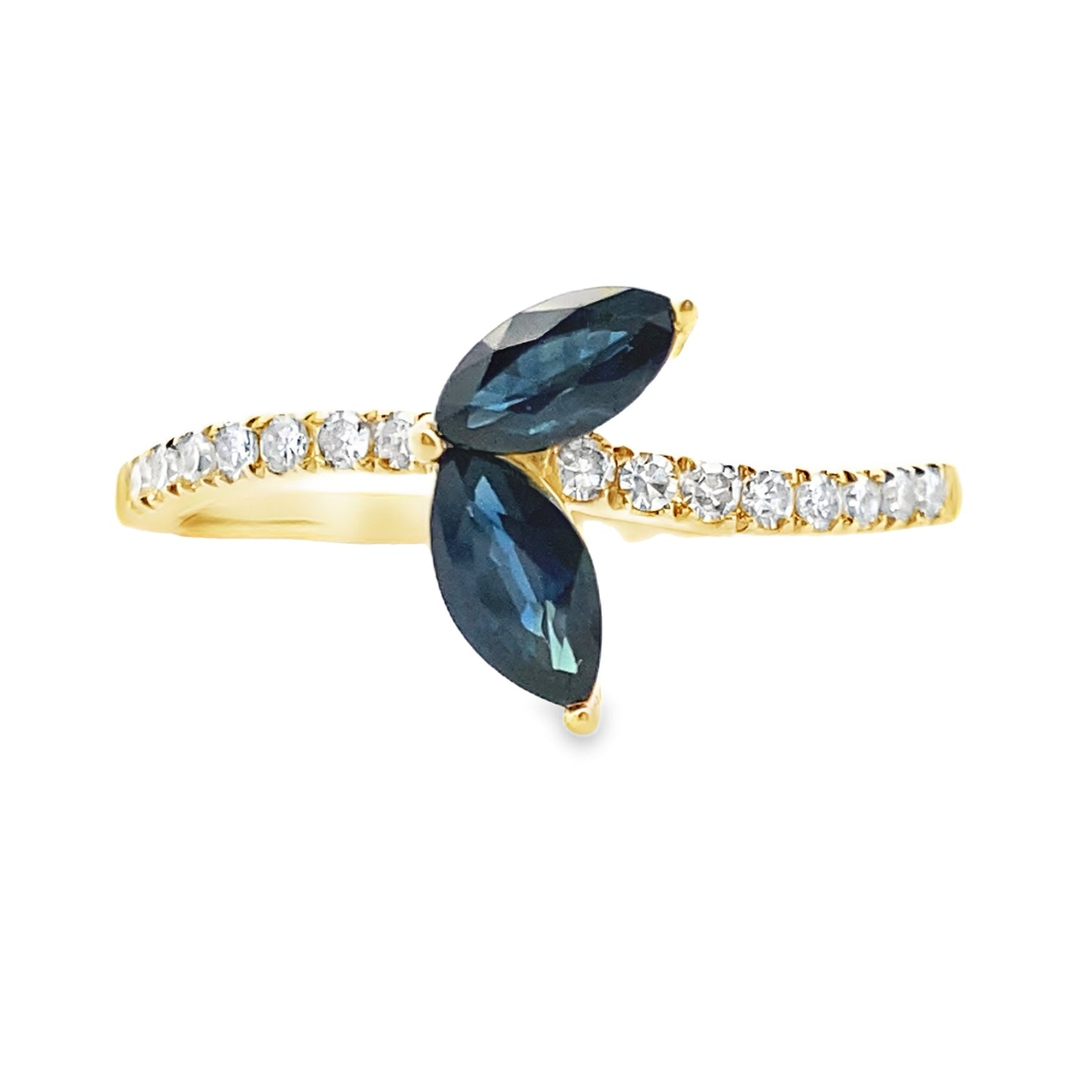 Bague en saphir et diamant naturel de 0,36 ct en or jaune 14KT