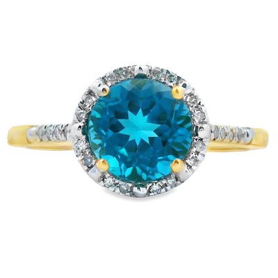 Bague en diamant de 1,35 ct en topaze bleue de Londres en or jaune 10KT