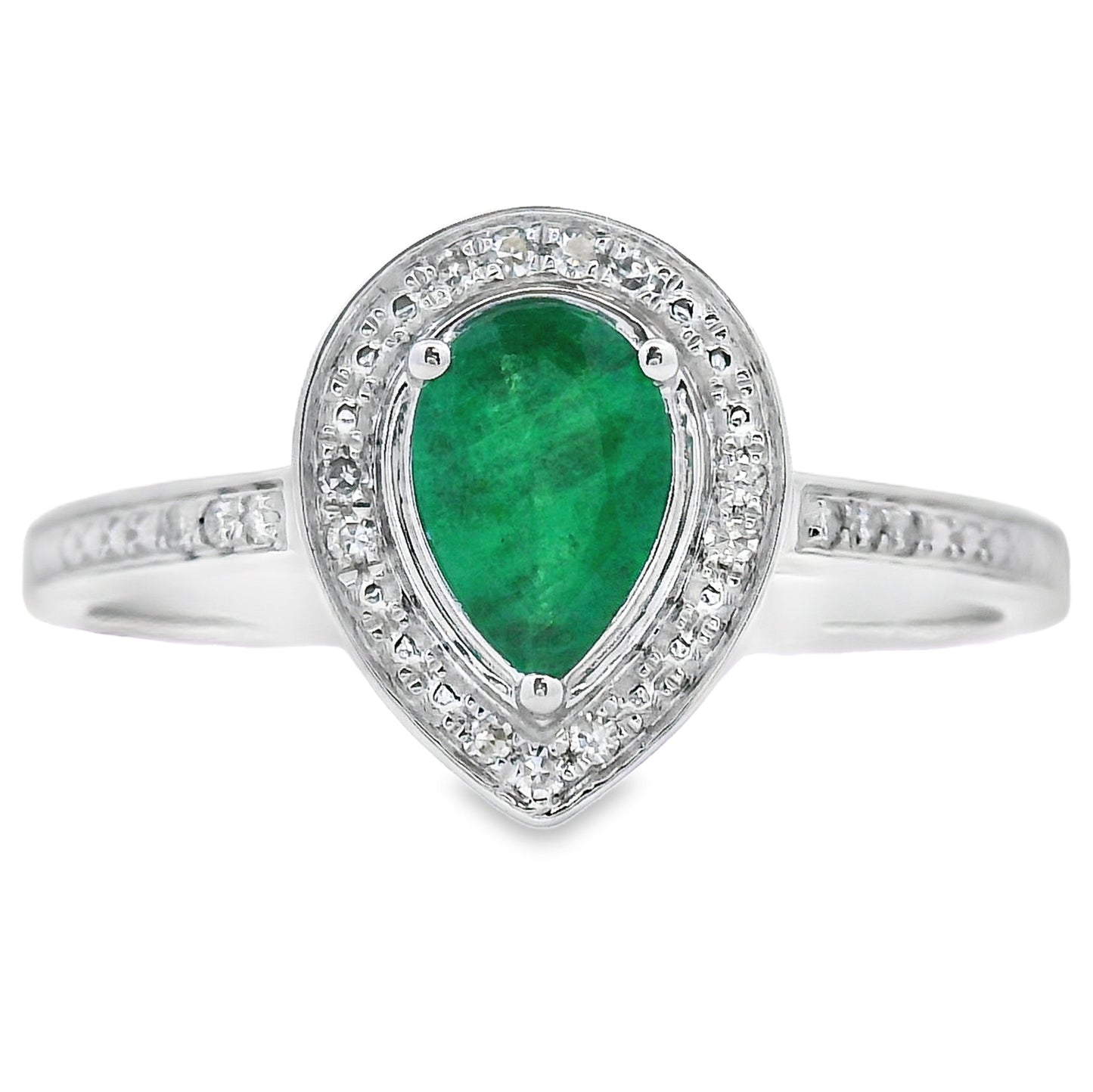 Genuine .42ct Emerald and Diamond Ring in 10KT White Gold