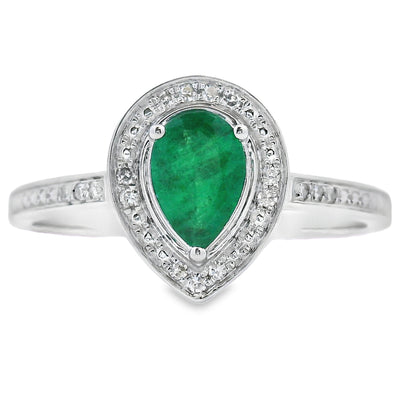 Anillo de Esmeralda y Diamante de 0.42ct en Oro Blanco de 10KT