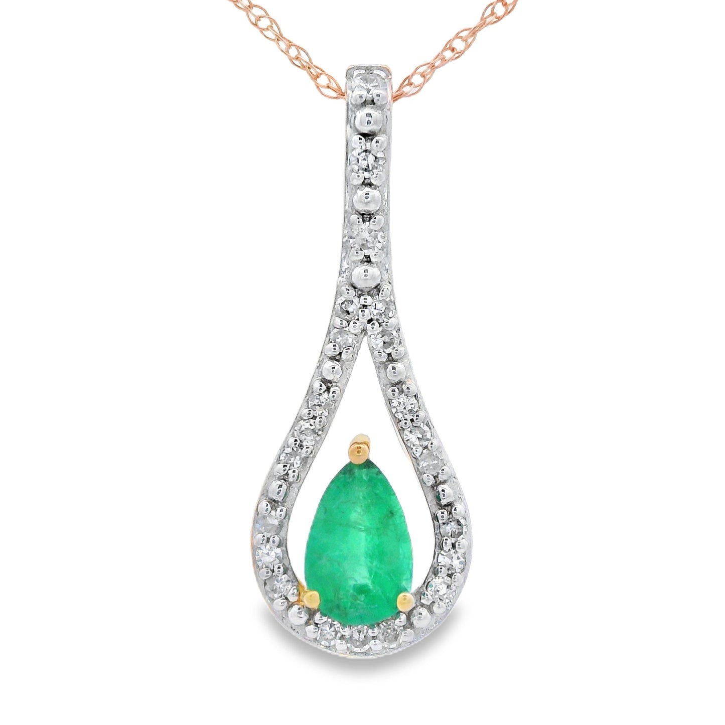 .37ct Pendentif Émeraude et Diamant en Or Jaune 10KT