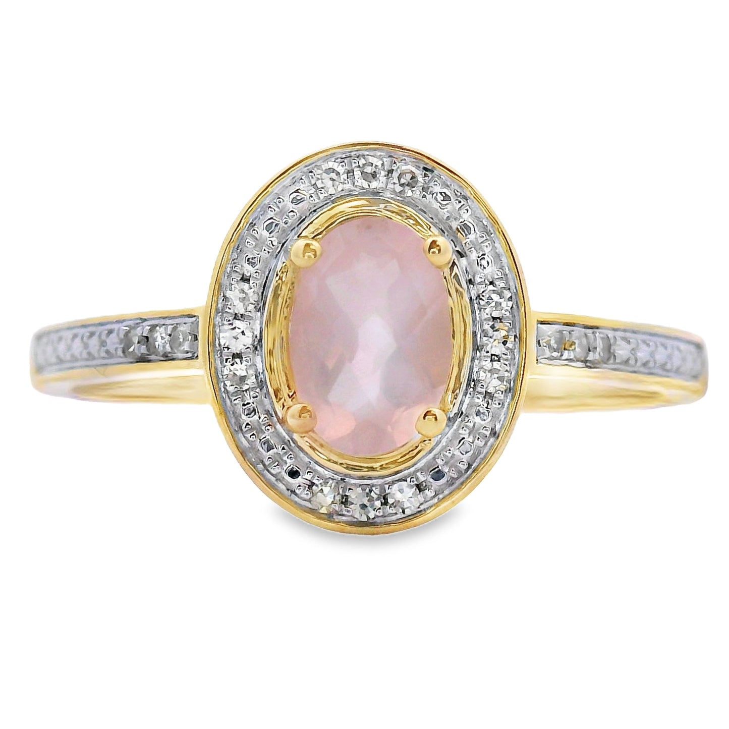 Anillo de Diamante de Cuarzo Rosa de 0.53ct en Oro Amarillo de 10KT