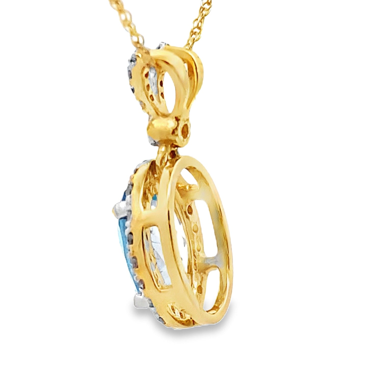 Pendentif en Topaze Bleue et Diamant en Or Jaune 14KT