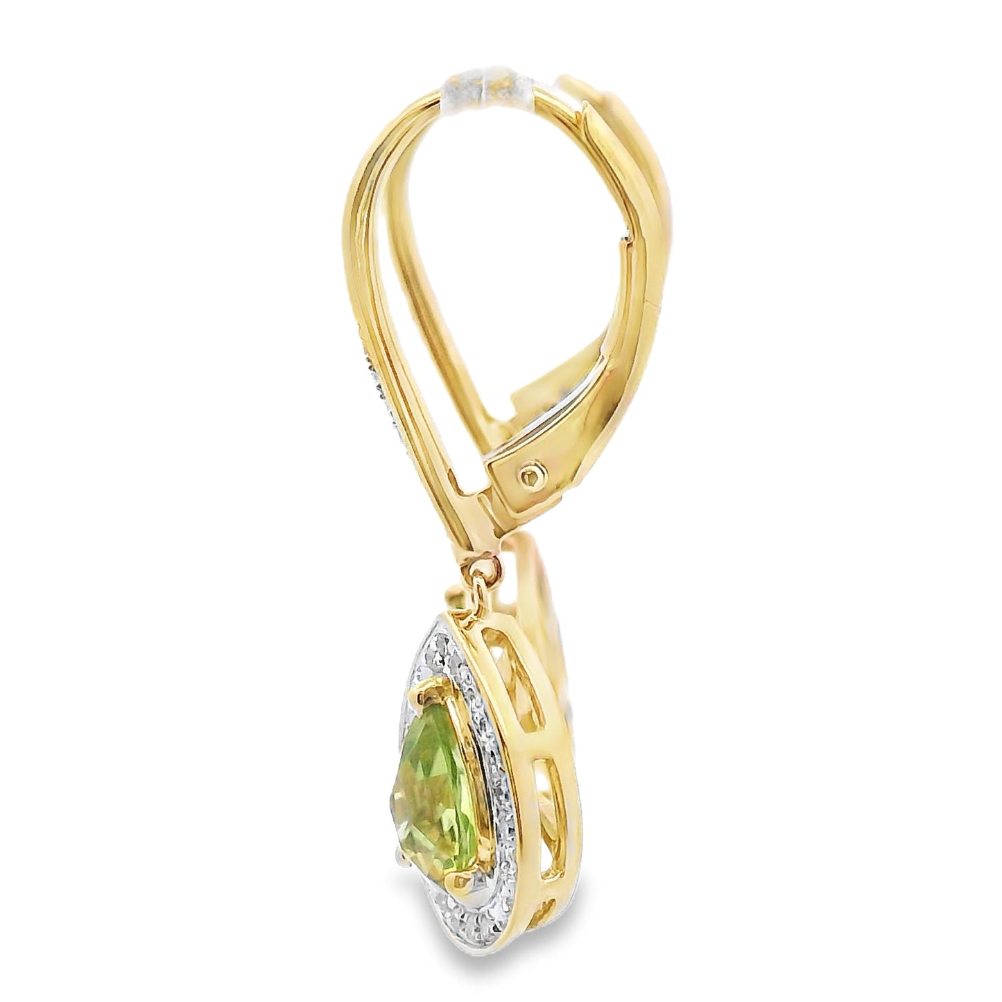 .96ct Peridot and Diamond Dangle Earrings in 10KT Yellow Gold