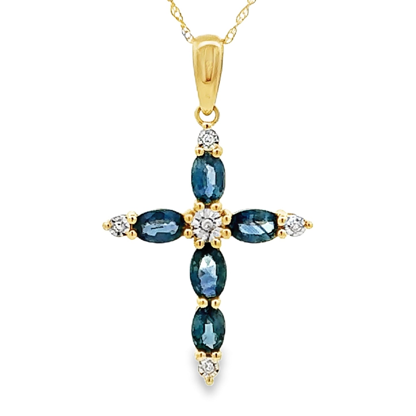 Sapphire Cross Pendant in 10KT Yellow Gold