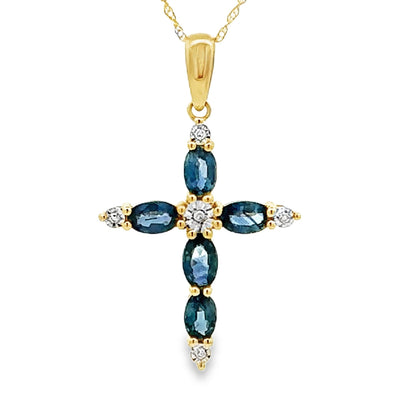 Sapphire Cross Pendant in 10KT Yellow Gold
