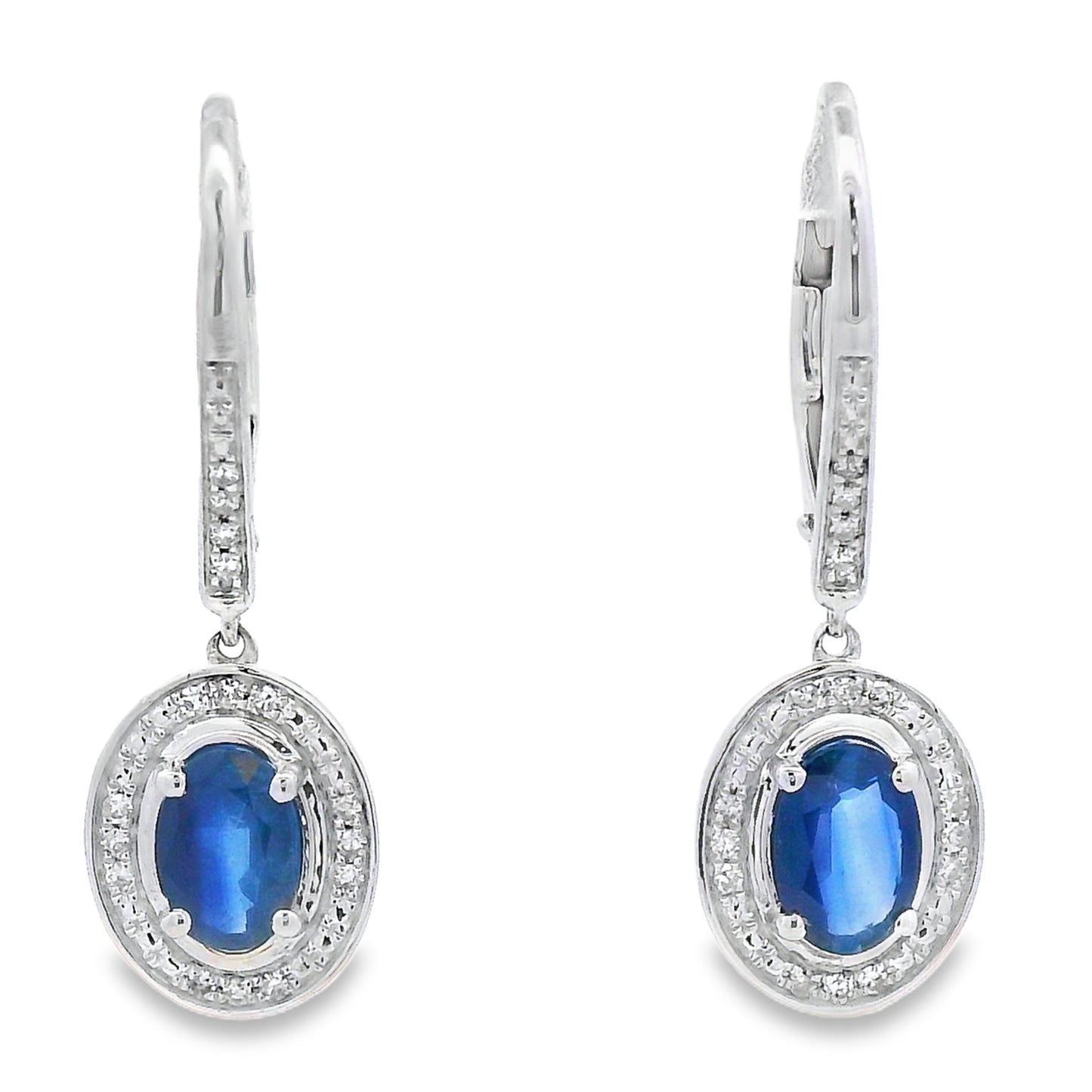 Boucles d'oreilles pendantes en saphir et diamant de 1,28 ct en or blanc 10KT