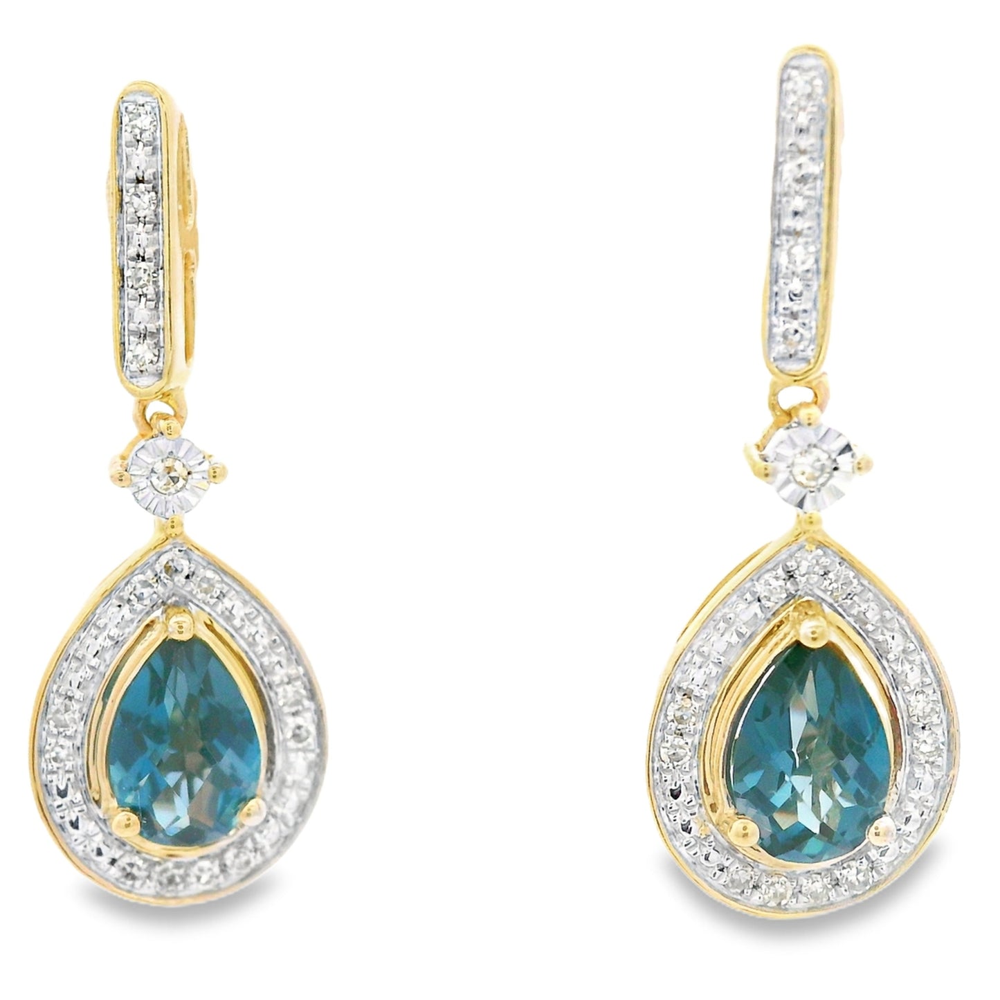 Boucles d'oreilles pendantes en topaze bleue de Londres en or jaune 10KT