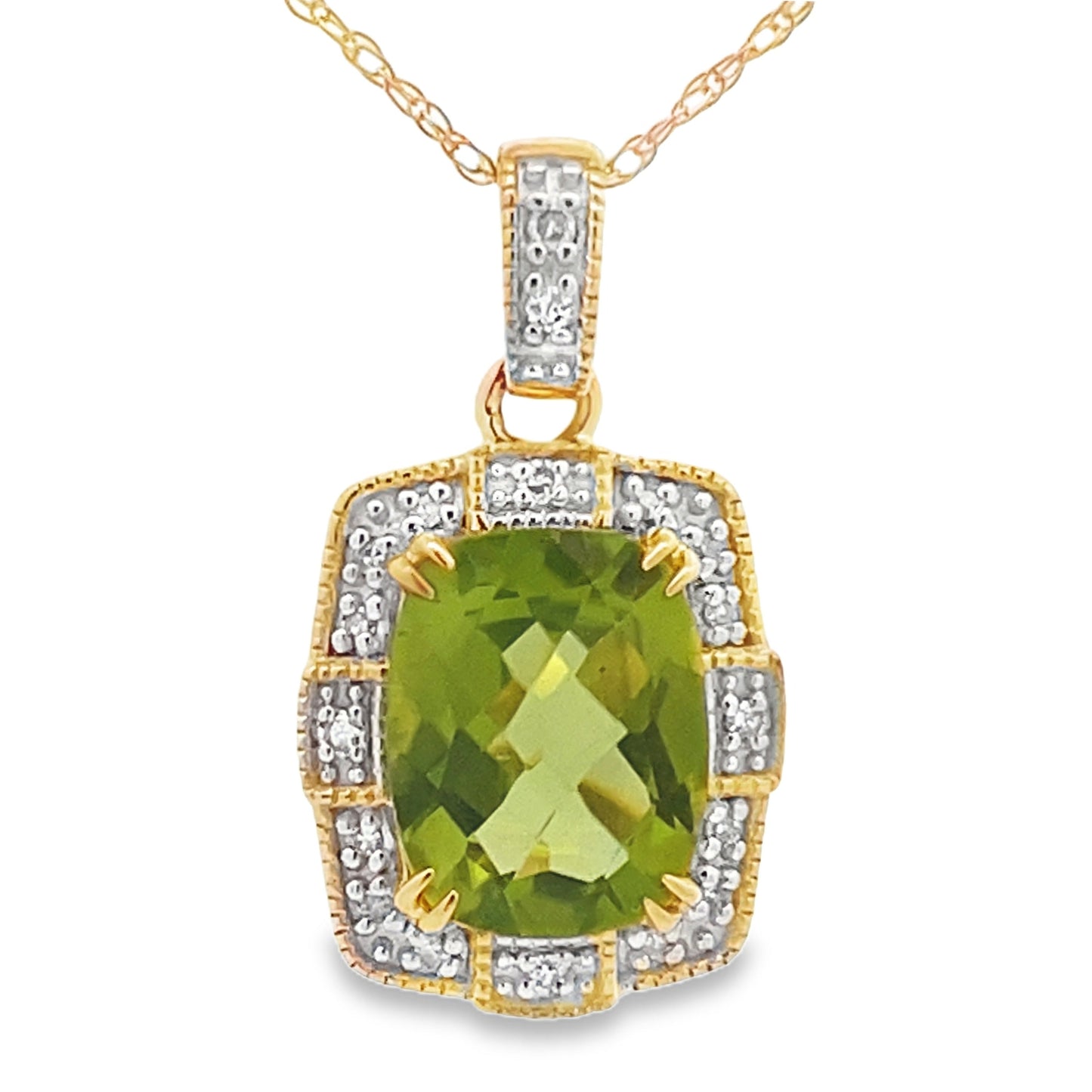 Peridot and Diamond Pendant in 10KT Yellow Gold