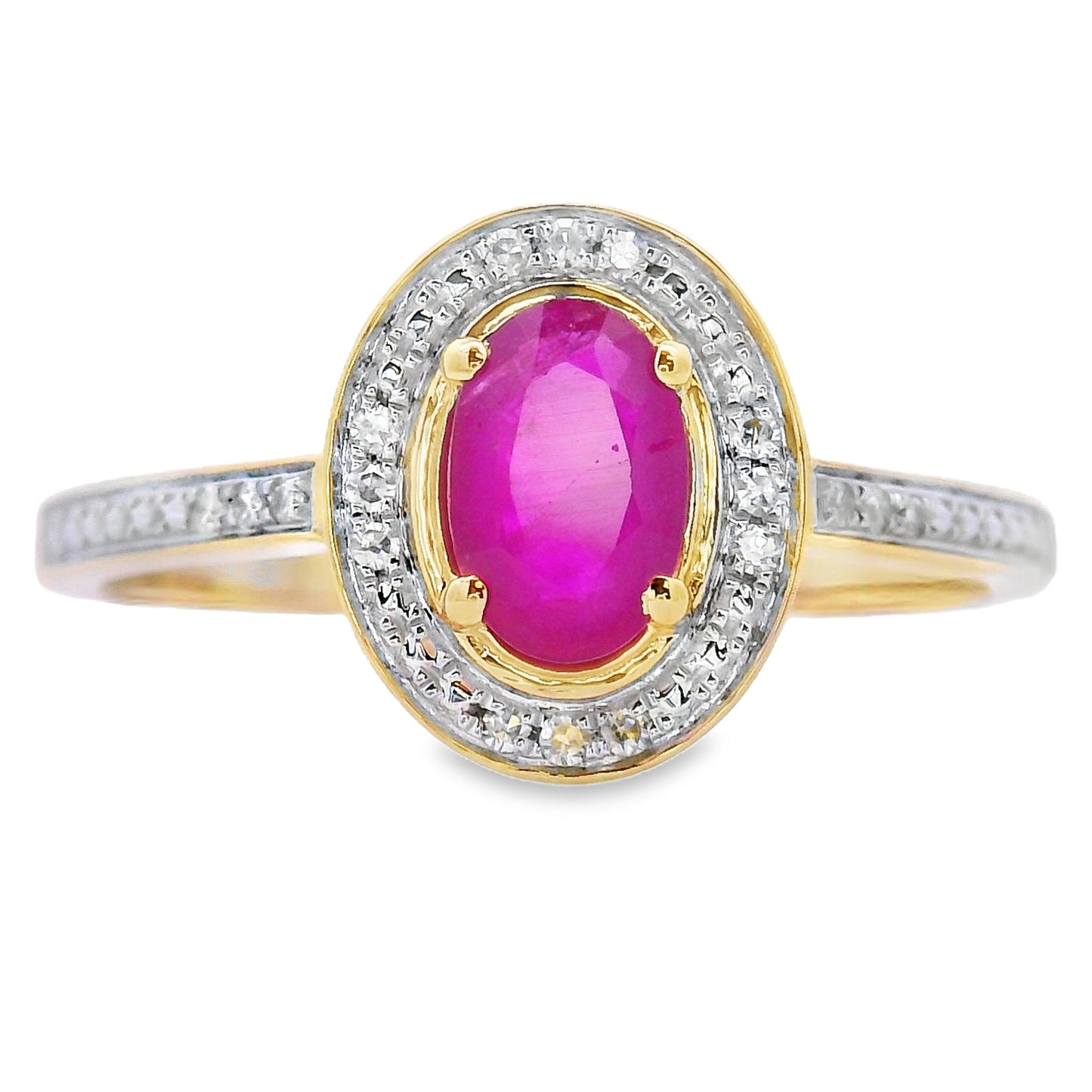 Anillo de Rubí Natural y Diamante en Oro Amarillo de 10KT