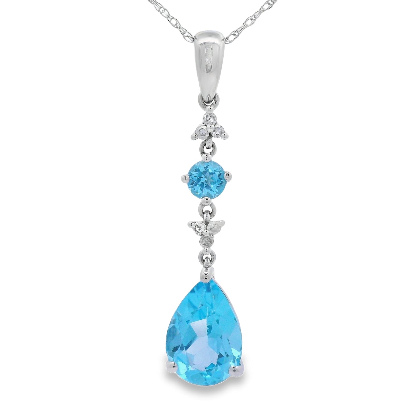 Elegant Blue Topaz and Diamond Pendant in 10KT White Gold