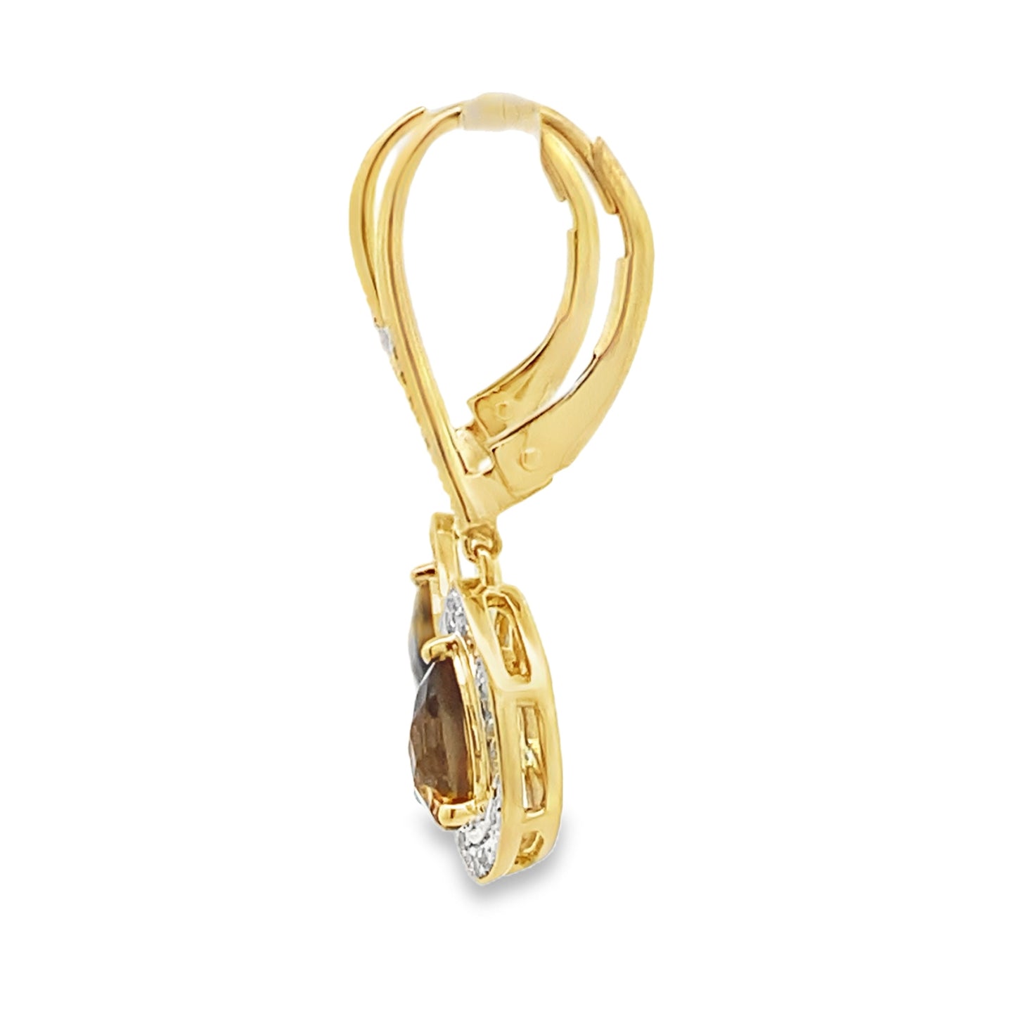 .87ct Quartz Diamond Dangle Earrings in 10KT Yellow Gold