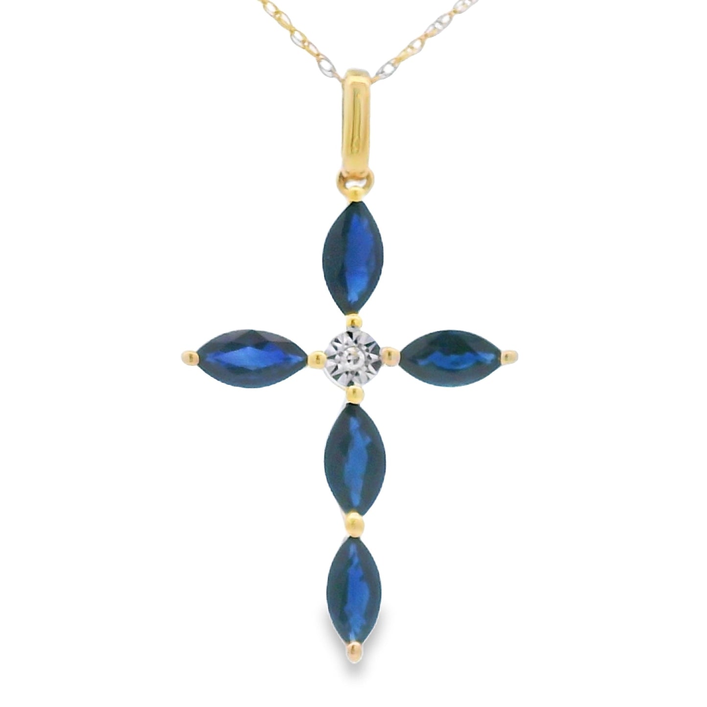 Sapphire Cross Pendant in 10KT Yellow Gold