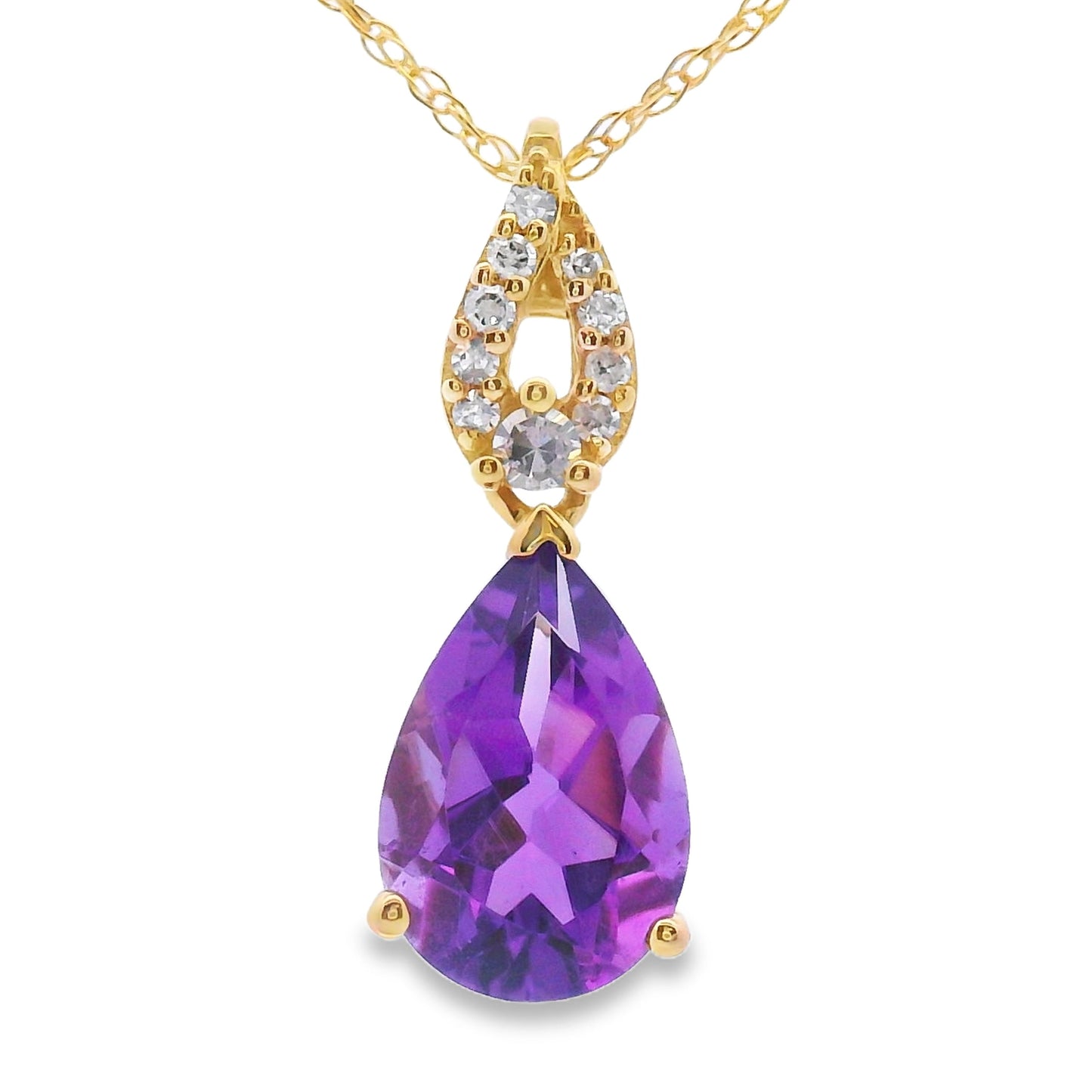 Pendentif en Améthyste et Diamant en Or Jaune 10KT
