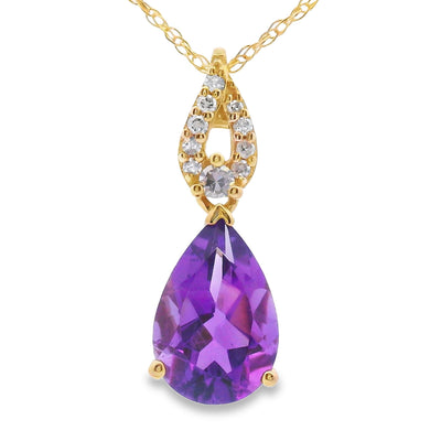 Amethyst and Diamond Pendant in 10KT Yellow Gold