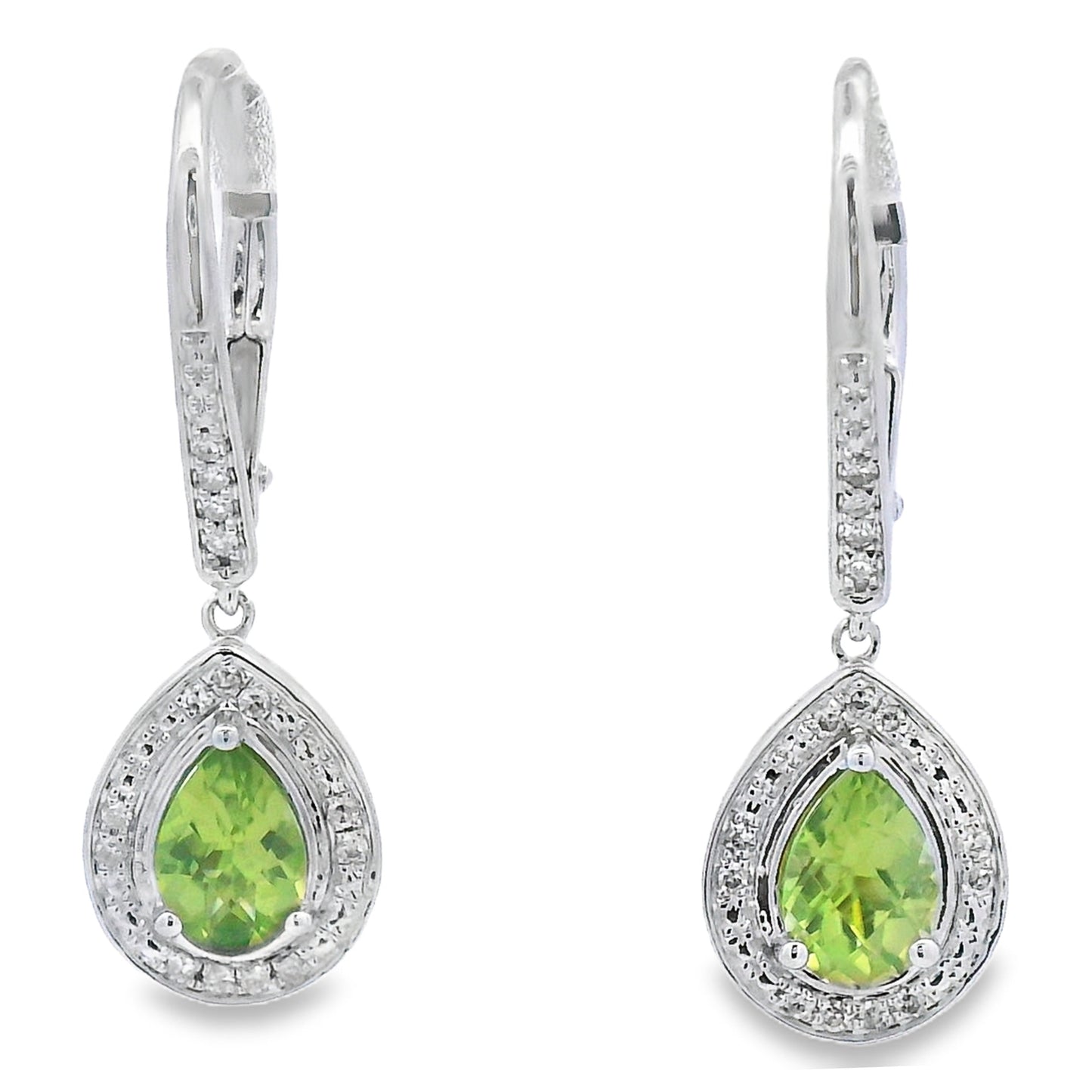 .96ct Peridot Diamond Dangle Earrings in 10KT White Gold