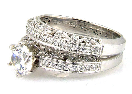 .54ct Ensemble de Bagues de Fiançailles de Style Antique en Or Blanc 18KT