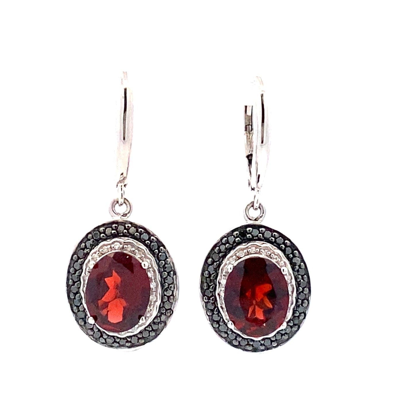 Pendientes colgantes de granate y diamante de 0.38 ct en plata esterlina