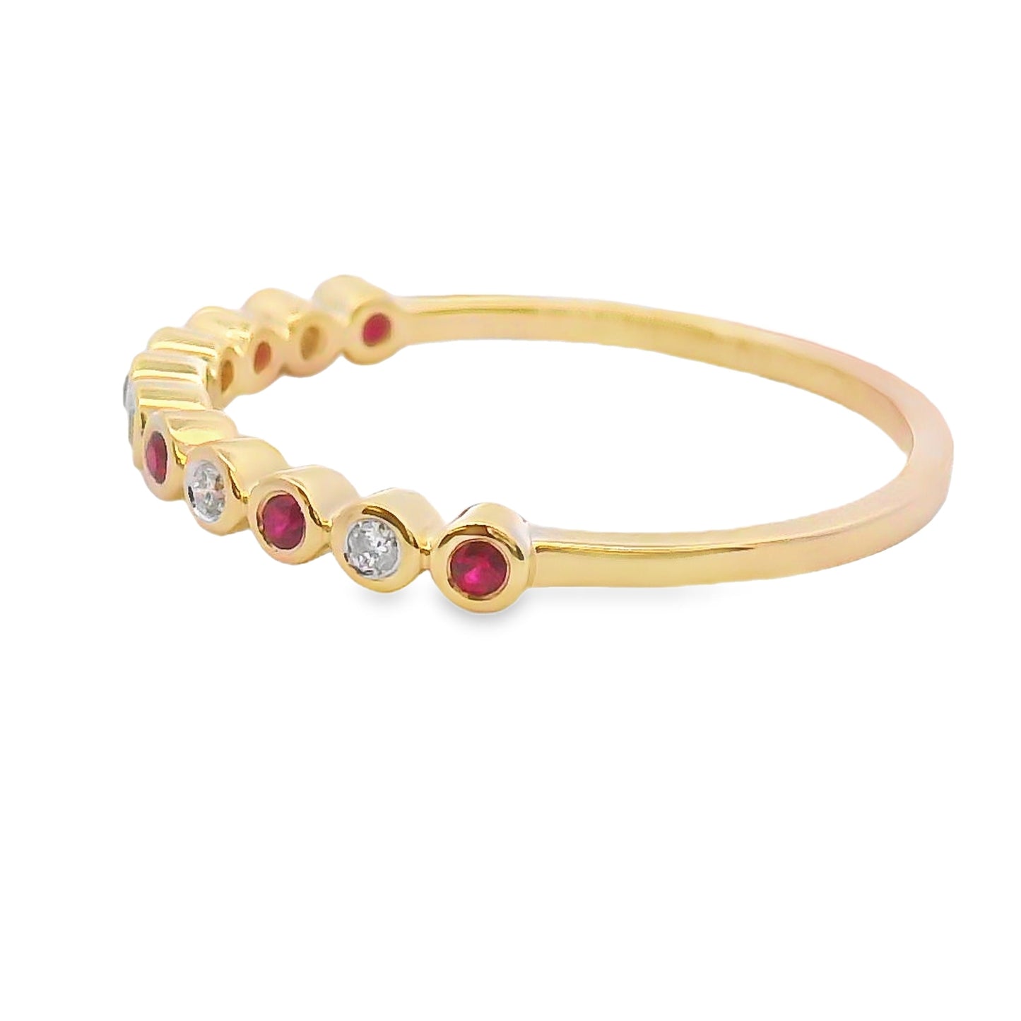 .13ct Bague Empilable en Rubis et Diamants en Or Jaune 14KT