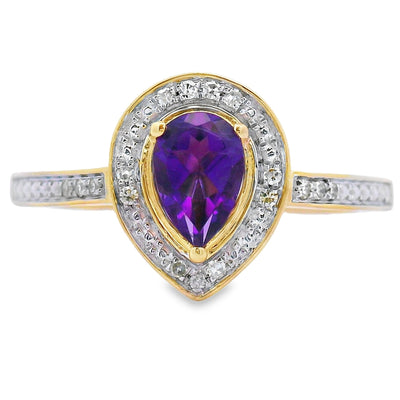 Anillo de Diamante de Amatista de 0.42ct en Oro Amarillo de 10KT