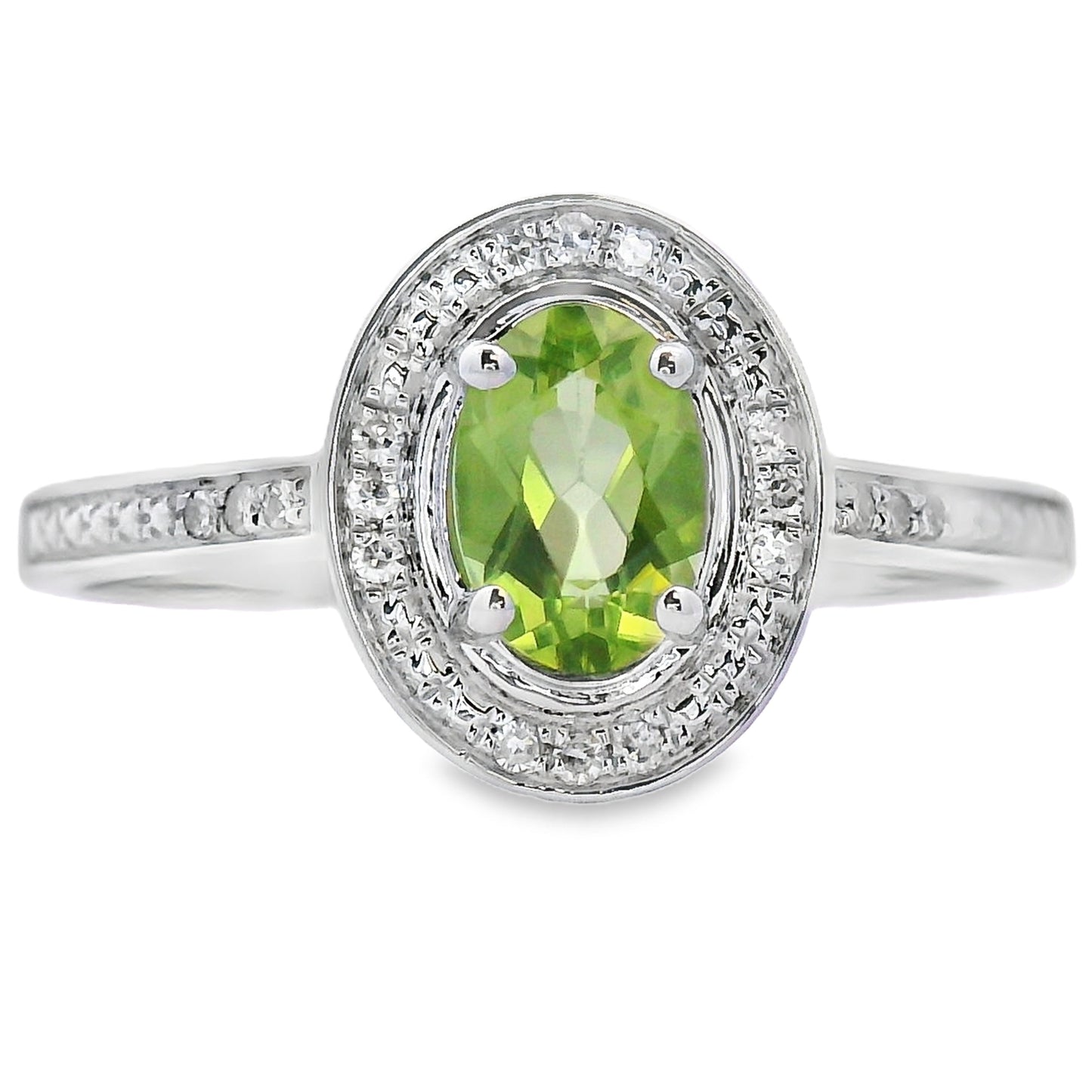 Natural .54ct Peridot Diamond Ring in 10KT White Gold