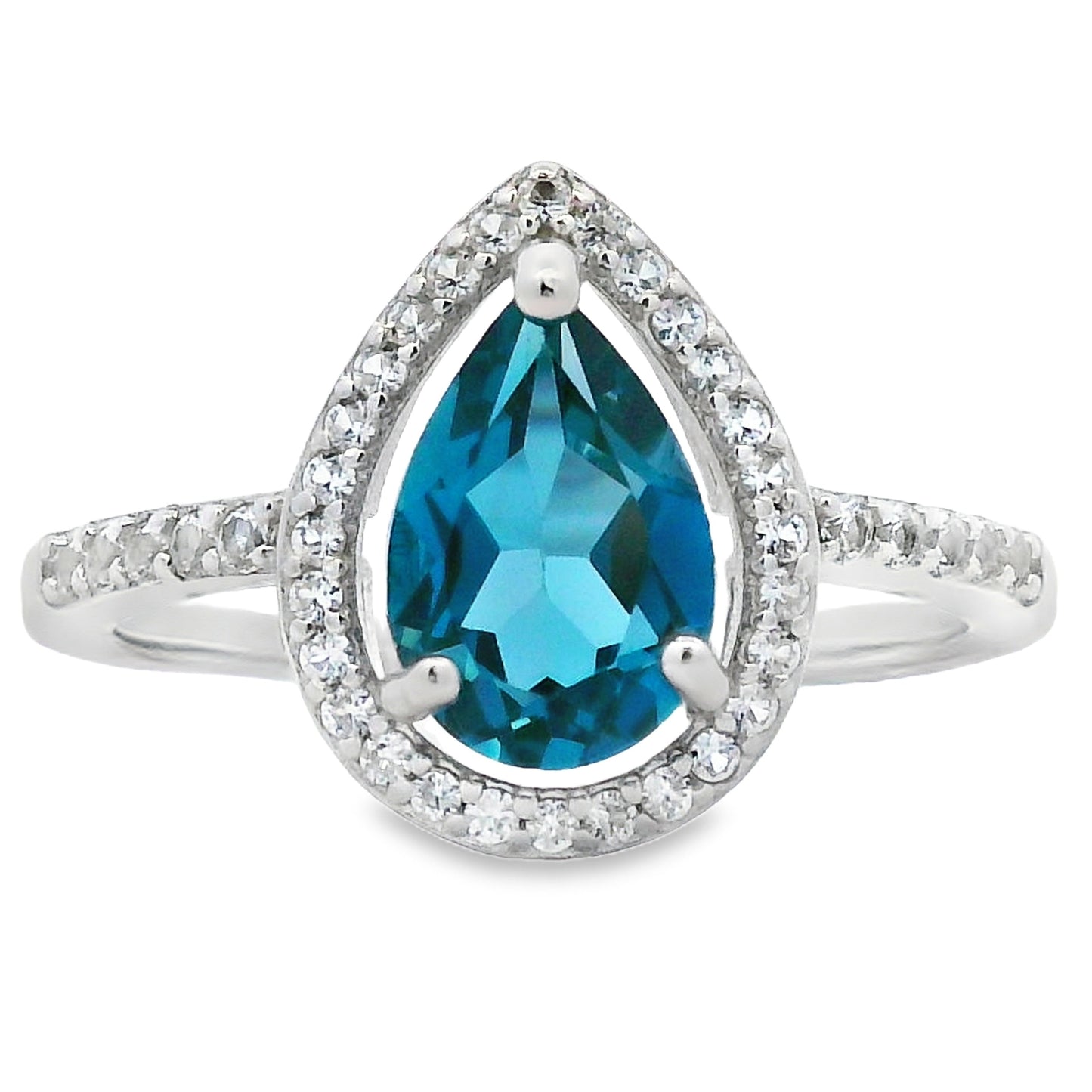 Anillo de Topacio Azul Londres y Zafiro Creado en Plata Esterlina